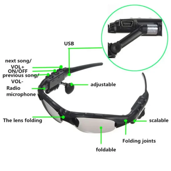 Bluetooth Smart Sunglasses with Built-in Headphones | Polarized Lenses, Hands-Free Calling & Music - Image 3