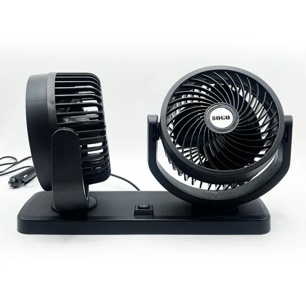 Car Fan Dual Head 4-Inch – 360° Rotating Cooling Fan with Low Noise & 100% Copper Motor | 12V/24V Cigarette Lighter Plug – Universal for Cars, SUVs & Trucks - Image 4
