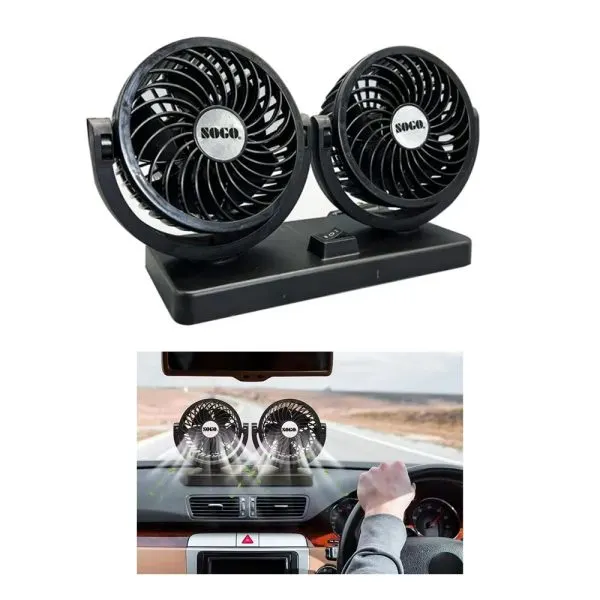 Car Fan Dual Head 4-Inch – 360° Rotating Cooling Fan with Low Noise & 100% Copper Motor | 12V/24V Cigarette Lighter Plug – Universal for Cars, SUVs & Trucks - Image 6