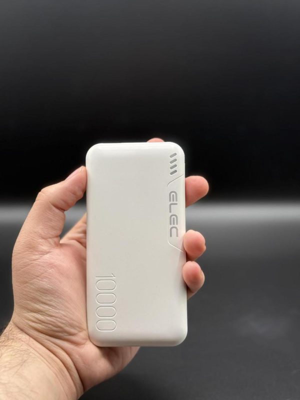 ELEC 10,000 mAh Fast-Charge Power Bank – Dual Type-A + Type-C Output │ Sleek White Portable Charger - Image 3