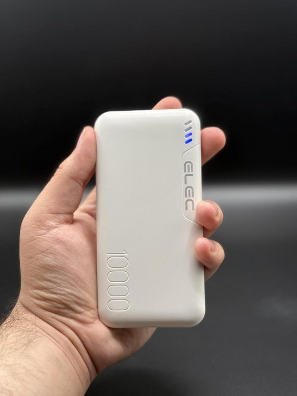 ELEC 10,000 mAh Fast-Charge Power Bank – Dual Type-A + Type-C Output │ Sleek White Portable Charger - Image 4
