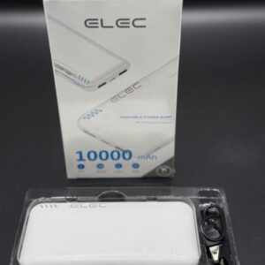 ELEC 10,000 mAh Fast-Charge Power Bank – Dual Type-A + Type-C Output │ Sleek White Portable Charger