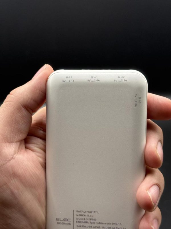 ELEC 10,000 mAh Fast-Charge Power Bank – Dual Type-A + Type-C Output │ Sleek White Portable Charger - Image 5
