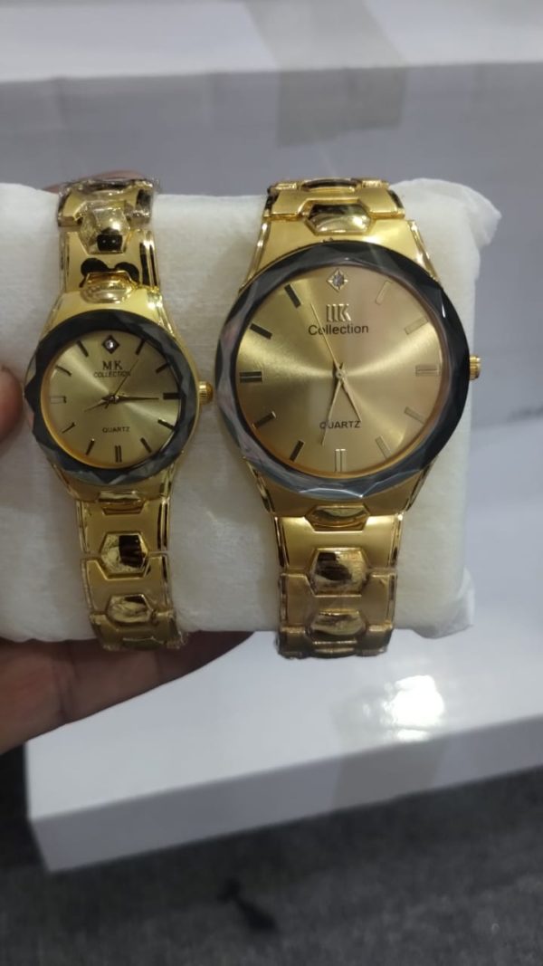 Elegant Couple Watch Set | Luxury Black & Gold Quartz Wristwatches for Him & Her | Dual-Tone Stainless Steel Strap - Image 4
