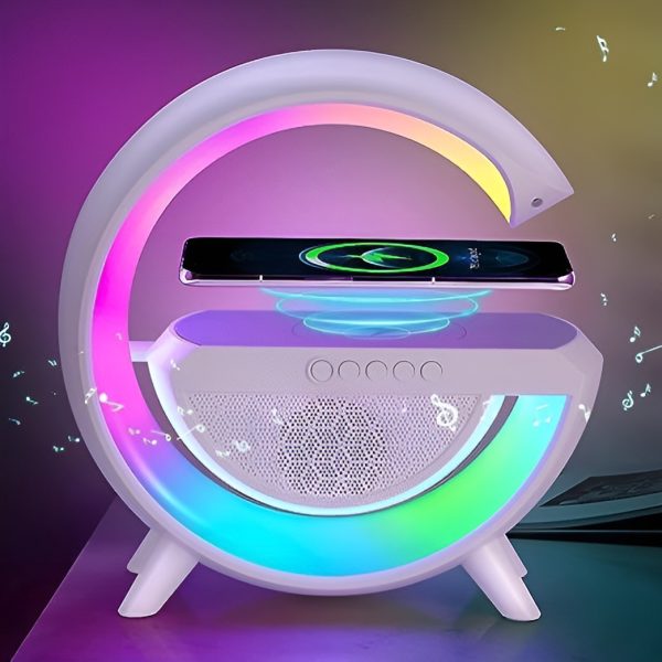 G-Shaped RGB Table Lamp with Bluetooth Speaker, FM Radio & 15W Fast Wireless Charger – BT2301 - Image 2