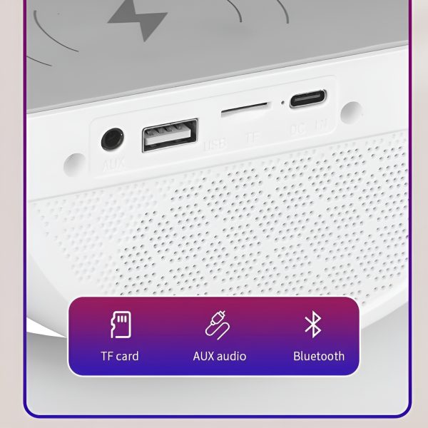G-Shaped RGB Table Lamp with Bluetooth Speaker, FM Radio & 15W Fast Wireless Charger – BT2301 - Image 5