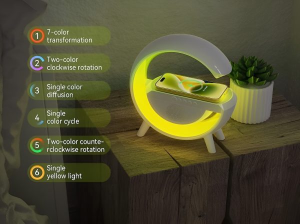 G-Shaped RGB Table Lamp with Bluetooth Speaker, FM Radio & 15W Fast Wireless Charger – BT2301 - Image 6