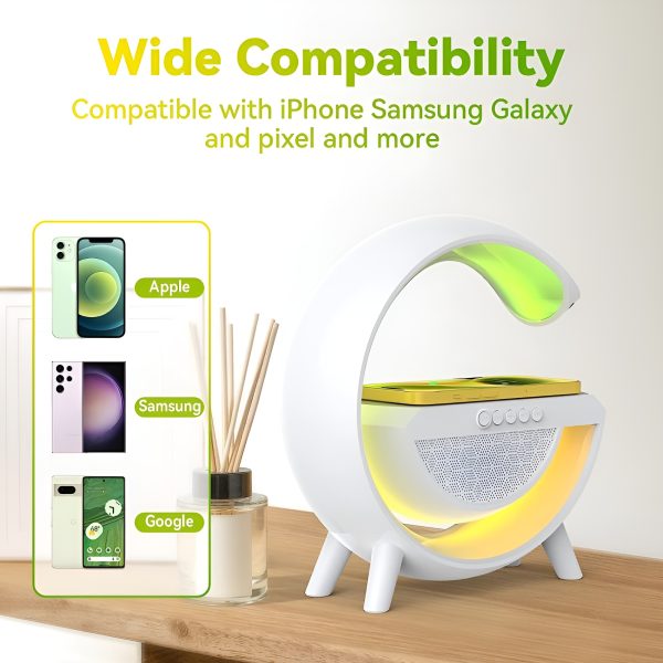 G-Shaped RGB Table Lamp with Bluetooth Speaker, FM Radio & 15W Fast Wireless Charger – BT2301 - Image 7