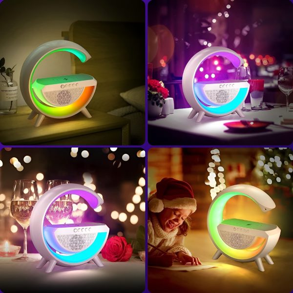 G-Shaped RGB Table Lamp with Bluetooth Speaker, FM Radio & 15W Fast Wireless Charger – BT2301 - Image 9