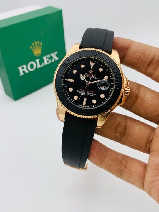 Rolex Golden Quartz Men’s Watch with Adjustable Rubber Strap | Heavy Master Lock | Durable Steel Bezel - Image 2