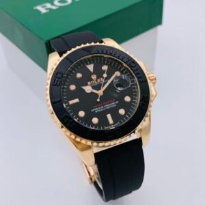 Rolex Golden Quartz Men’s Watch with Adjustable Rubber Strap | Heavy Master Lock | Durable Steel Bezel
