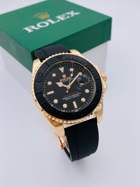 Rolex Golden Quartz Men’s Watch with Adjustable Rubber Strap | Heavy Master Lock | Durable Steel Bezel
