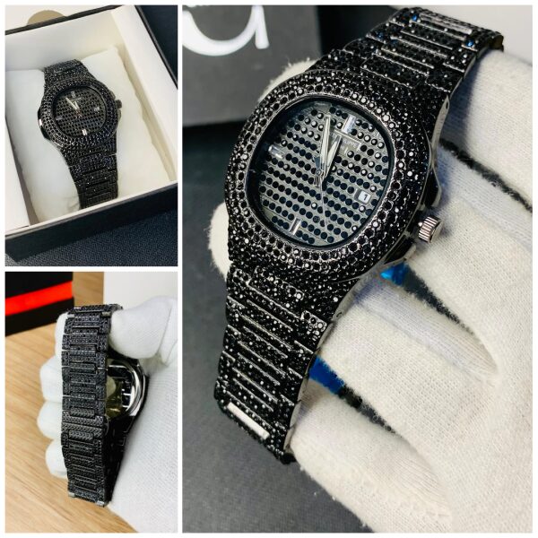 Luxury Black Iced Out Stainless Steel Men’s Watch