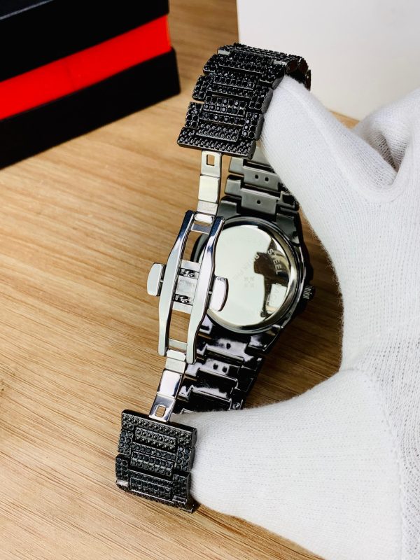 Luxury Black Iced Out Stainless Steel Men’s Watch | Full Stone Design | Butterfly Lock | Date Function - Image 5