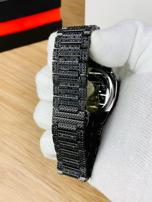 Luxury Black Iced Out Stainless Steel Men’s Watch | Full Stone Design | Butterfly Lock | Date Function - Image 4