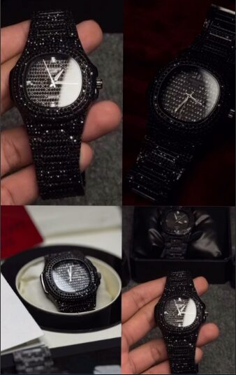 Luxury Black Iced Out Stainless Steel Men’s Watch | Full Stone Design | Butterfly Lock | Date Function - Image 3
