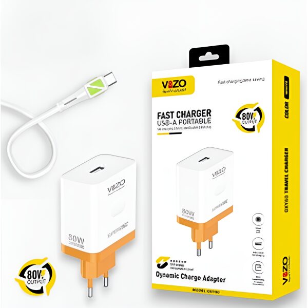 Oxy 80 – Universal 80W Fast Charger with Smart IC & Type-C Cable | Multi-Protocol Mobile Charger for Android & USB-C Devices - Image 2