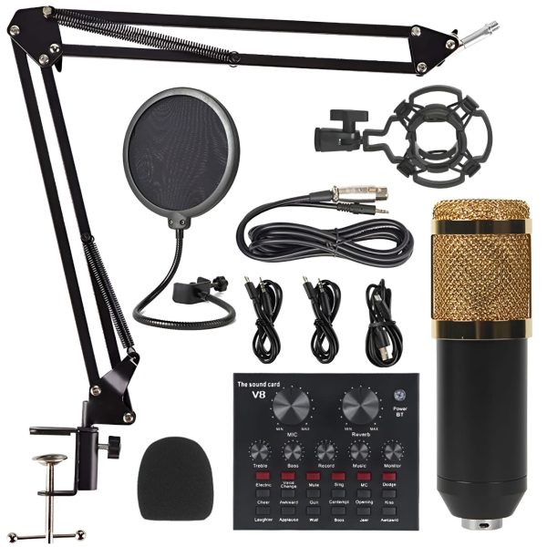 Podcast Microphone Kit with Live Sound Card – Professional USB Condenser Mic with 12 Background Effects for Karaoke, YouTube, Streaming & Recording - Image 2
