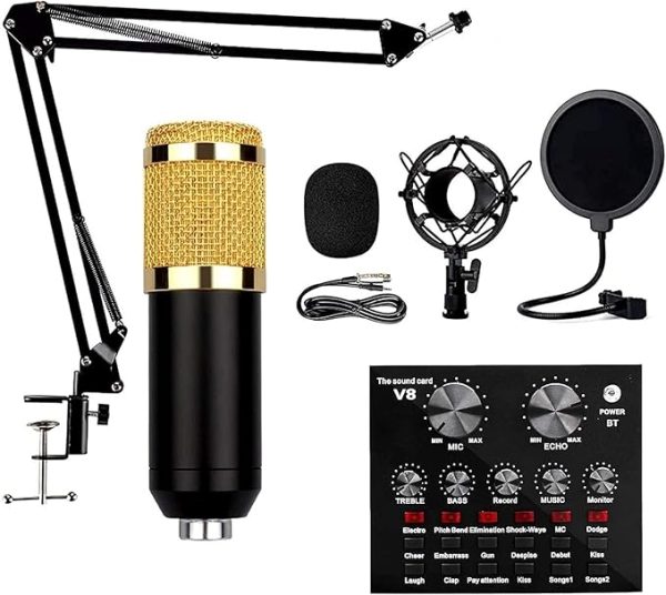 Podcast Microphone Kit with Live Sound Card – Professional USB Condenser Mic with 12 Background Effects for Karaoke, YouTube, Streaming & Recording - Image 3