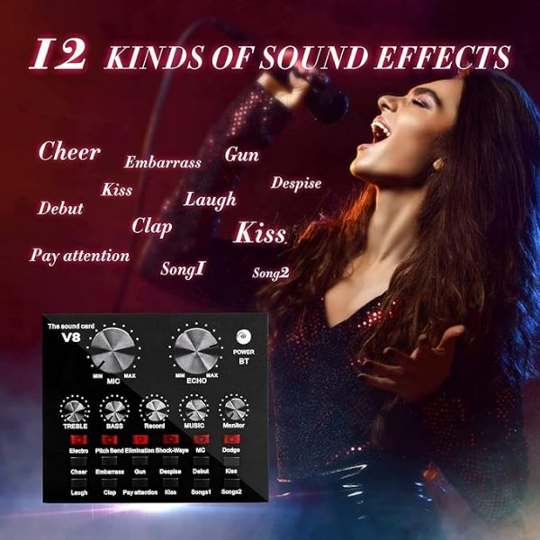 Podcast Microphone Kit with Live Sound Card – Professional USB Condenser Mic with 12 Background Effects for Karaoke, YouTube, Streaming & Recording - Image 5