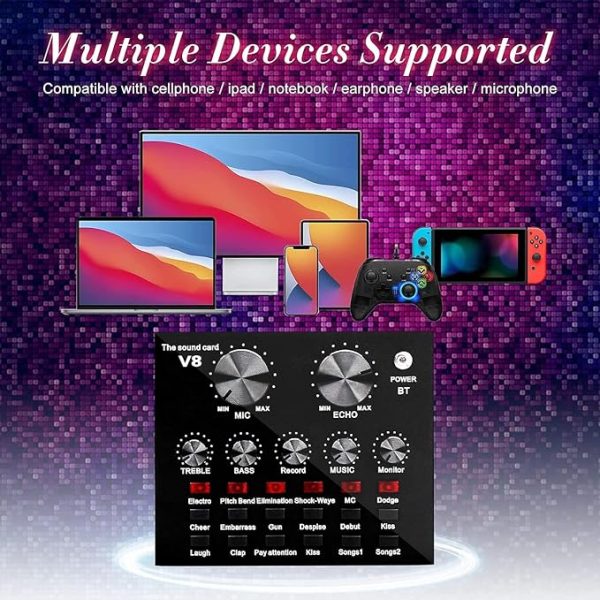 Podcast Microphone Kit with Live Sound Card – Professional USB Condenser Mic with 12 Background Effects for Karaoke, YouTube, Streaming & Recording - Image 6