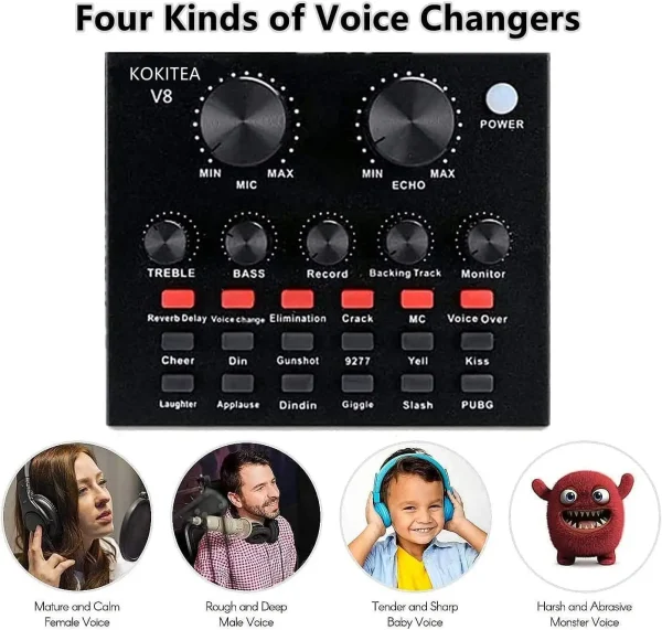 Podcast Microphone Kit with Live Sound Card – Professional USB Condenser Mic with 12 Background Effects for Karaoke, YouTube, Streaming & Recording - Image 8