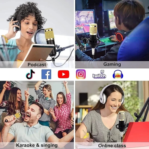 Podcast Microphone Kit with Live Sound Card – Professional USB Condenser Mic with 12 Background Effects for Karaoke, YouTube, Streaming & Recording - Image 9