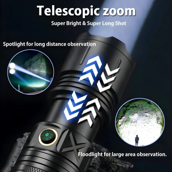 Ruilang P90 Ultra Bright Rechargeable LED Flashlight | Zoom Torch, Multiple Modes & Type-C Fast Charging - Image 5