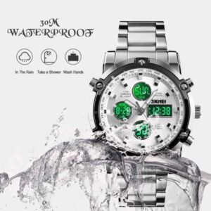 Silver watch with white dial
